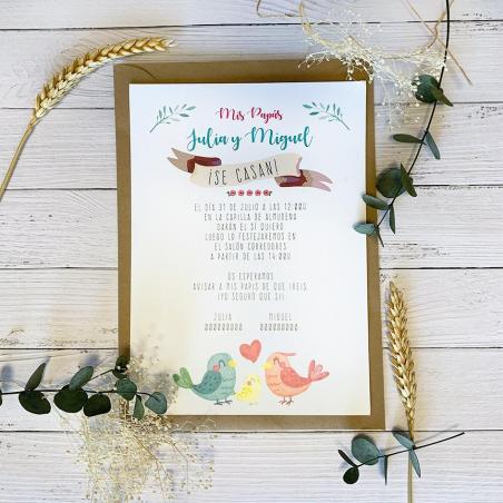 Invitación Boda Familia Pájaros