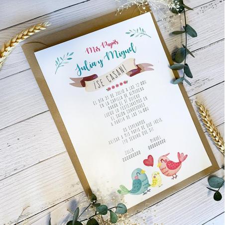Invitación Boda Familia Pájaros