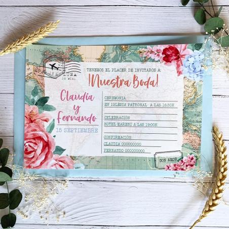 Invitación Boda Mapa Floral
