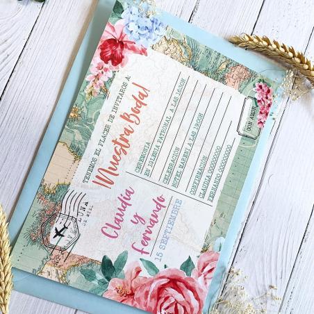Invitación Boda Mapa Floral