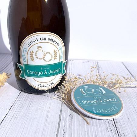 Pack Abridor Botella y Pegatina Boda