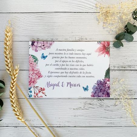 Tarjeta de agradecimiento Hortensias