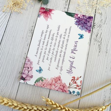 Tarjeta de agradecimiento Hortensias