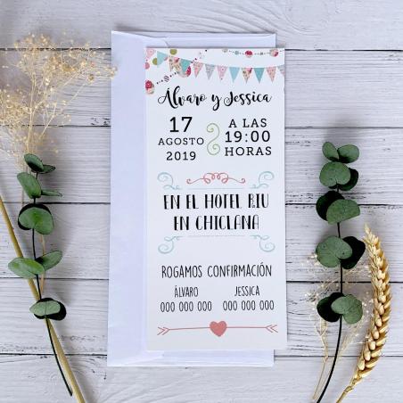 Invitación de Boda Moderna Banderines