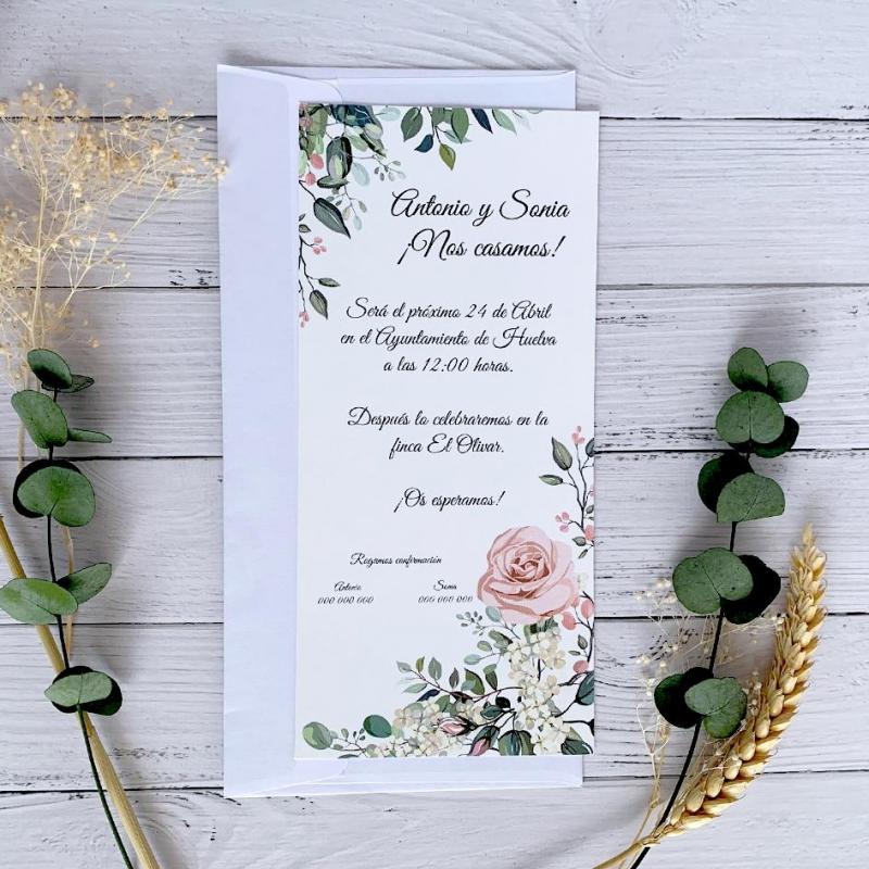 Invitación Boda Elegante Rosa Alargada Invitación Boda Elegante Rosa Alargada