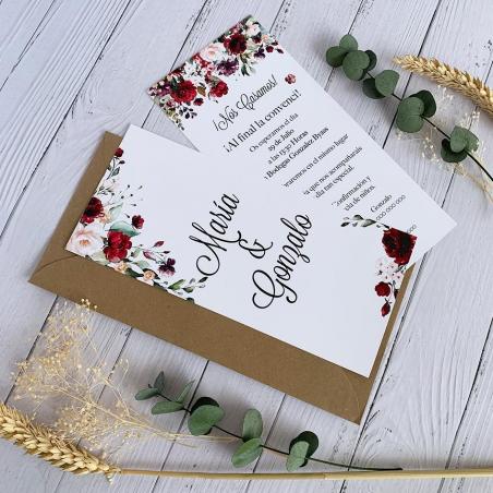 Invitación de boda flores rojas