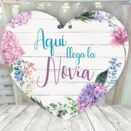 Cartel Corazon Novia Hortensias Lilas