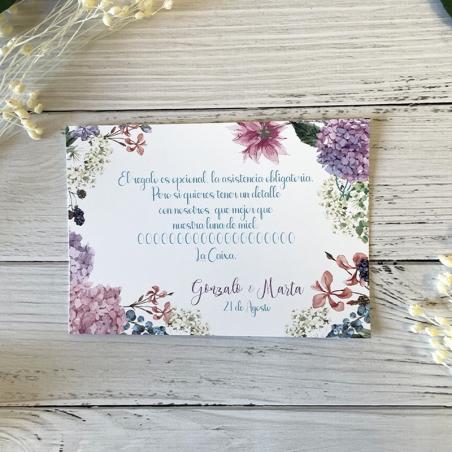 Tarjeta Número de Cuenta Hortensias Lilas