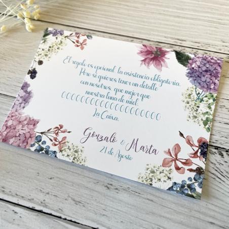 Tarjeta Número de Cuenta Hortensias Lilas