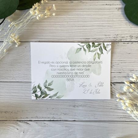 Tarjeta Datos Bancarios Boda Hojas