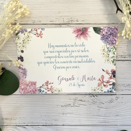 Tarjeta Agradecimiento Hortensias Lilas