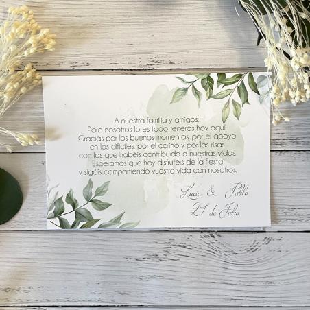 Tarjeta Agradecimiento Madera Blanca y Oro