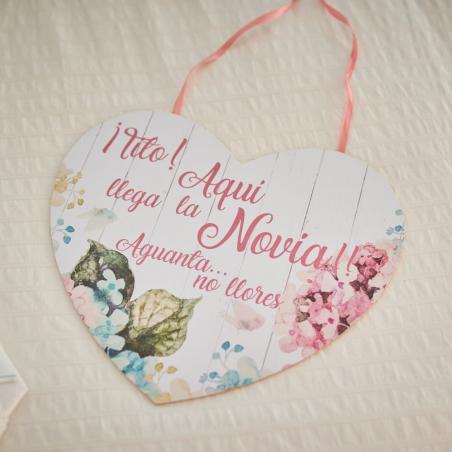 Cartel Corazon Novia Hortensias