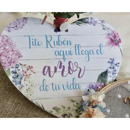 Cartel Corazon Novia Hortensias Lilas