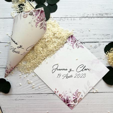 Cono Boda Flor Acuarela