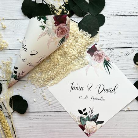Cono Boda Floral Roja