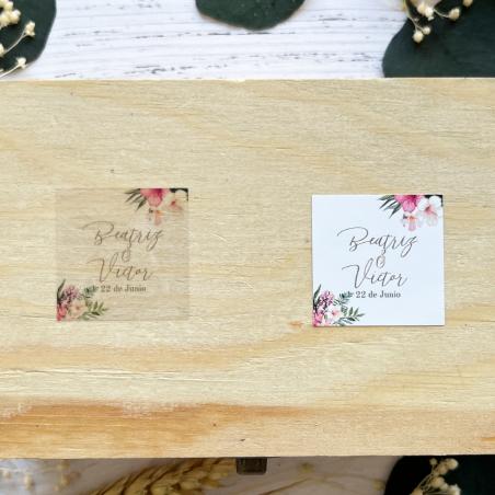 Adhesivo detalles Cuadrado Boda Flores