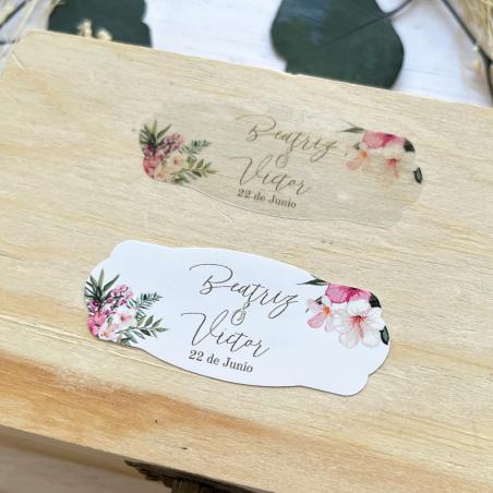 Adhesivo Alargado detalles Boda Flores