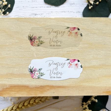Adhesivo Alargado detalles Boda Flores
