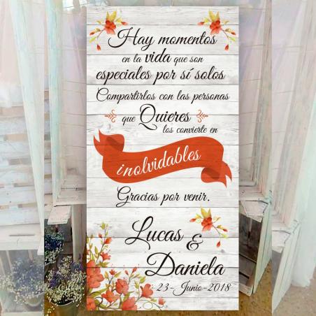 Cartel bienvenida flores rojas