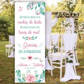 Cartel Bienvenida boda romantico