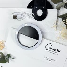 Anillo de luz para movil con tarjeta personalizada