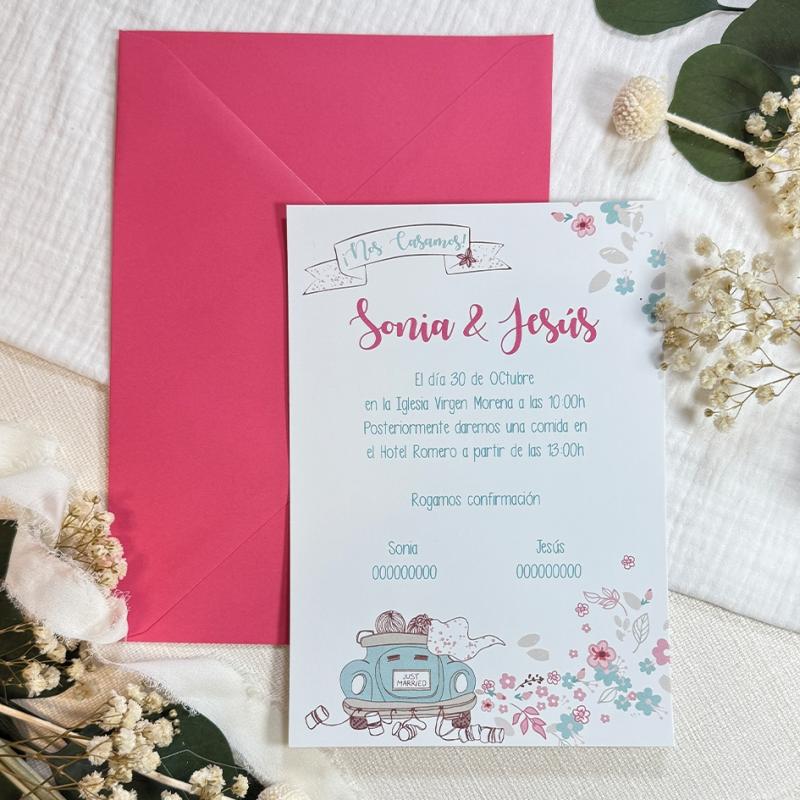 Invitación de Boda moderna Coche